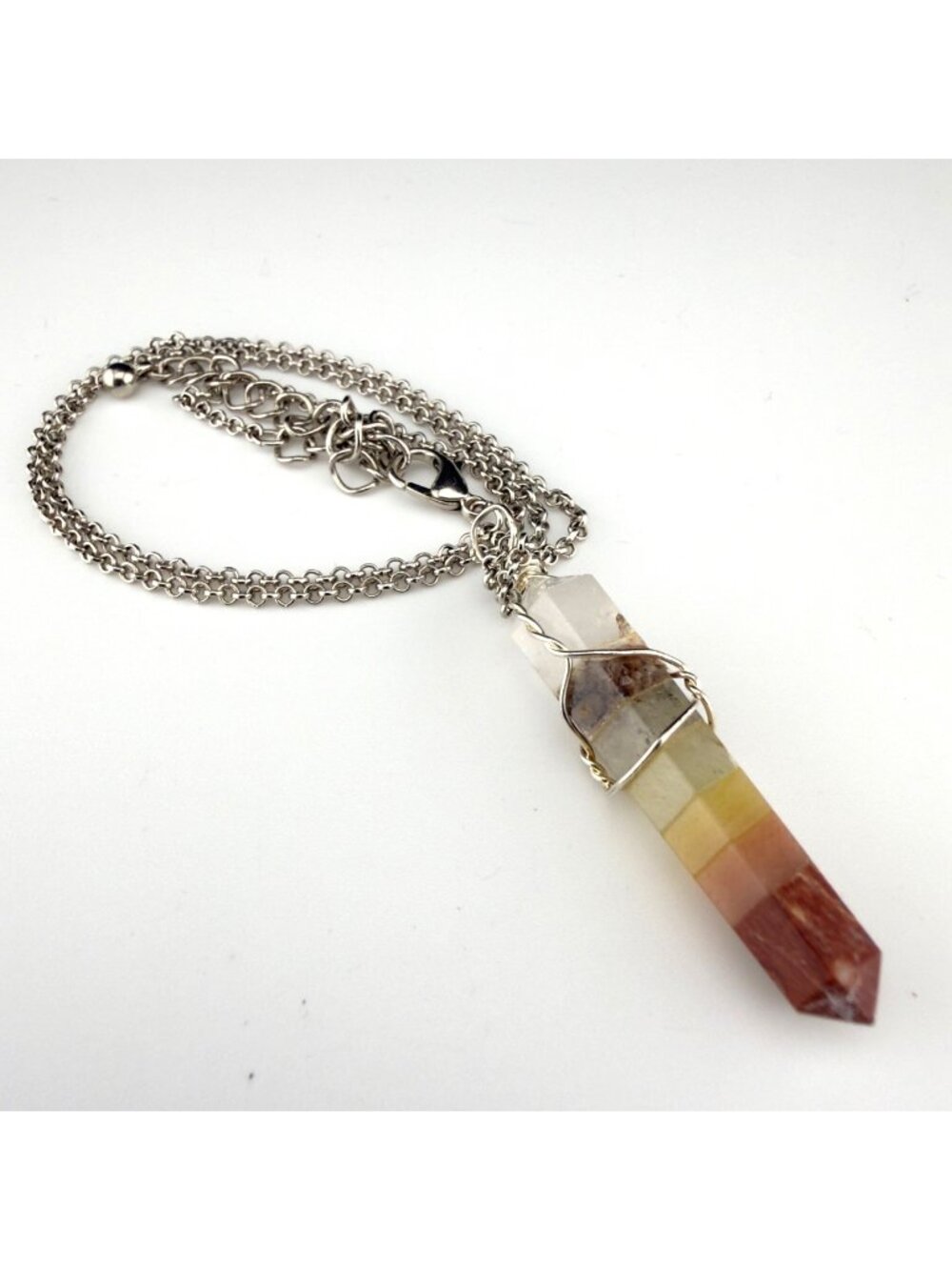 Wire Wrap Crystal Pendant Necklace Layered Multicolor